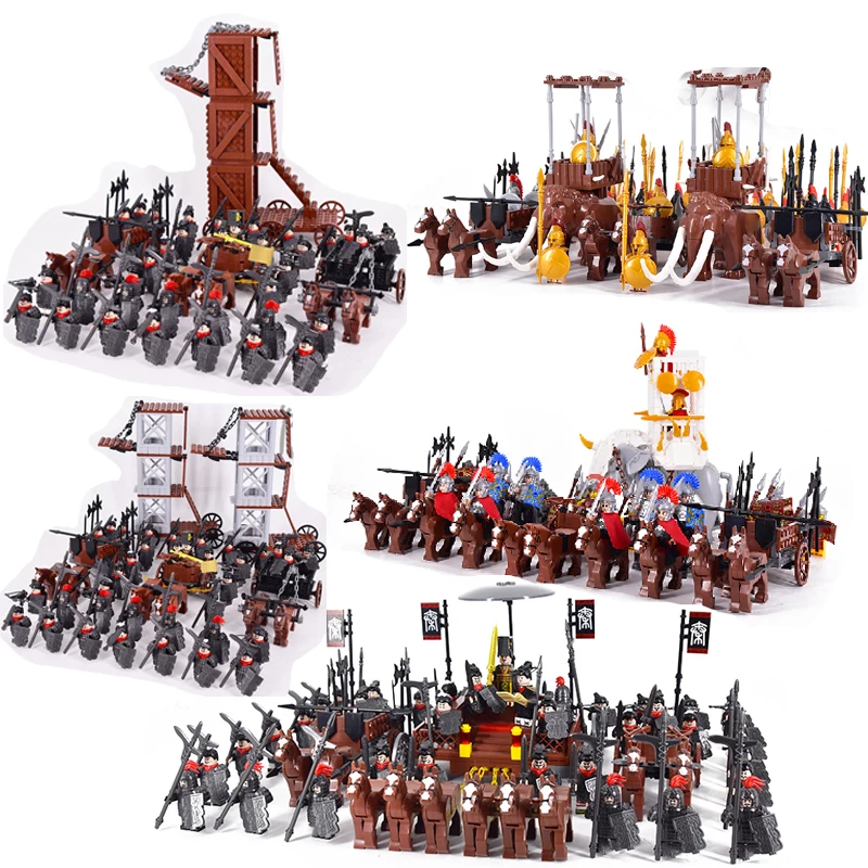 Idade medieval castelo real cavaleiro do rei roma spartacus chariot siege motor modelo blocos de construção tijolos brinquedos para crianças presente