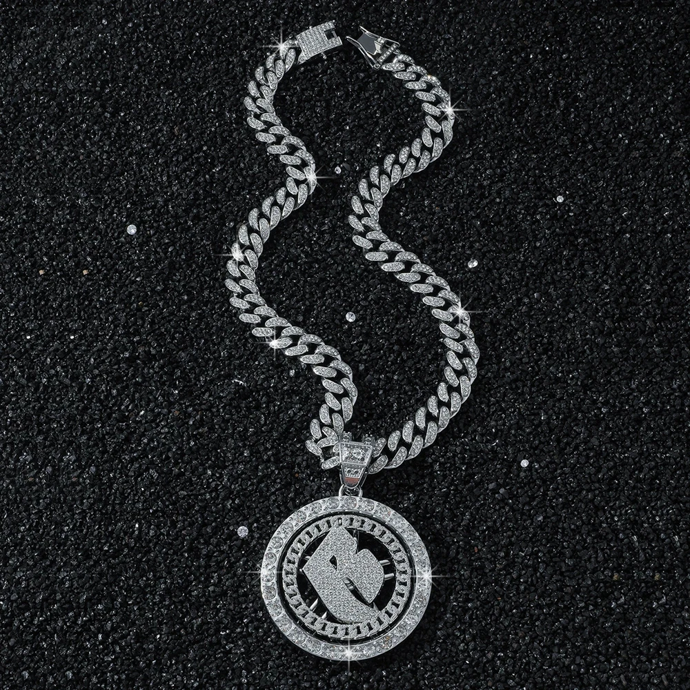 الهيب هوب تدوير كامل كريستال رسالة B قلادة قلادة مع 13 مللي متر ميامي الكوبية سلسلة القلائد صالح الرجال النساء الشرير مجوهرات الحفلات