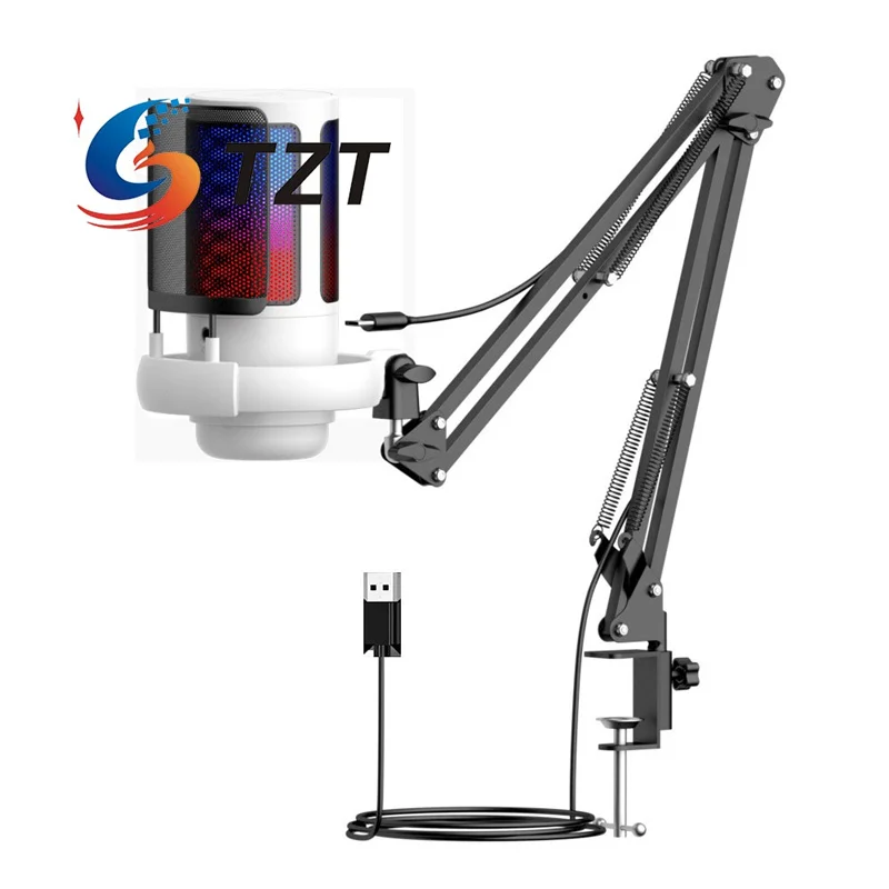 

TZT белый/черный/розовый ME6S профессиональный игровой USB-микрофон с гибкой регулировкой RGB конденсаторный микрофон для прямой трансляции