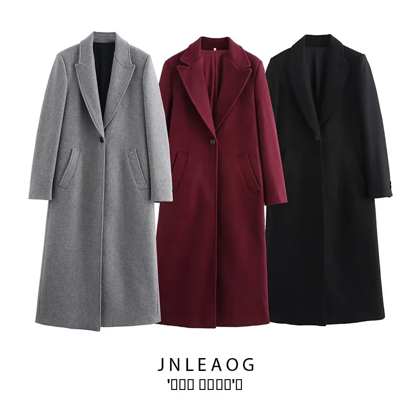 Faionable Long Coat Jaet Women's Autumn New Sle Street Sle Polyester Fiber All-Match Design Sensation Outerwear