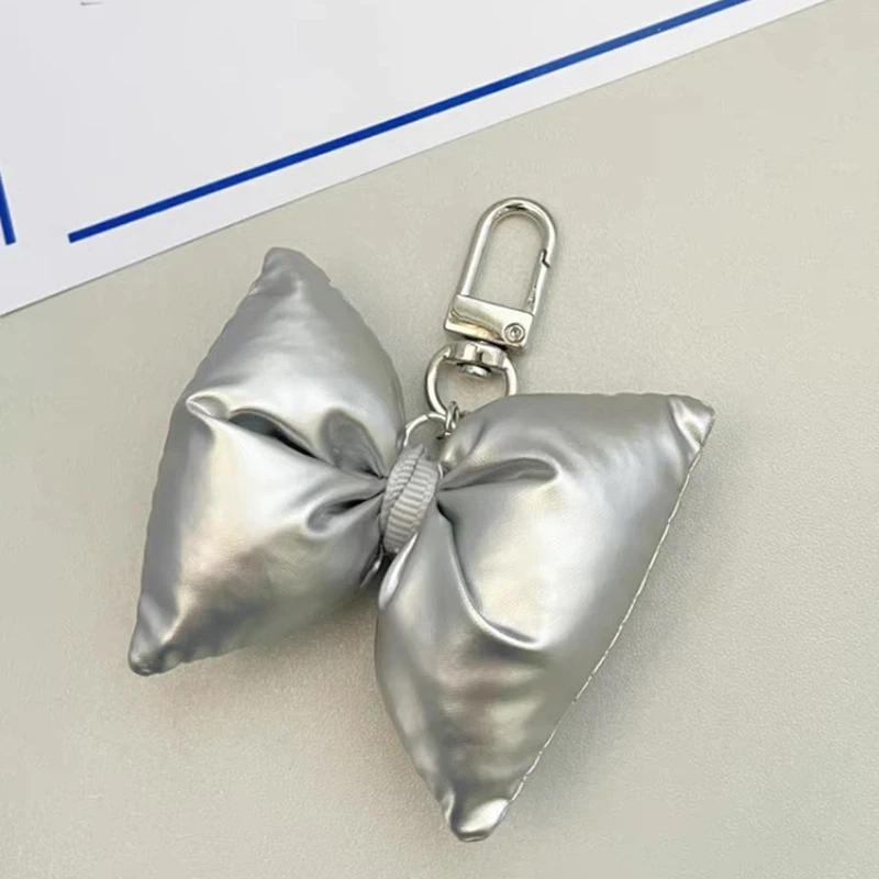 Y2K Silver Color Bow Keyring Korean 3D Bowknot Keychain Sweet Cute Bow Key Holder Fashion Backpack Pendant Bag Decor