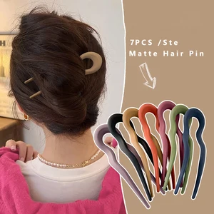 7Pcs/Set Matte U-Shaped Hair Sticks Fork Fashion Acetate Acrylic Hairpin Geometric Design Headwear Women Girls Hair Accessories