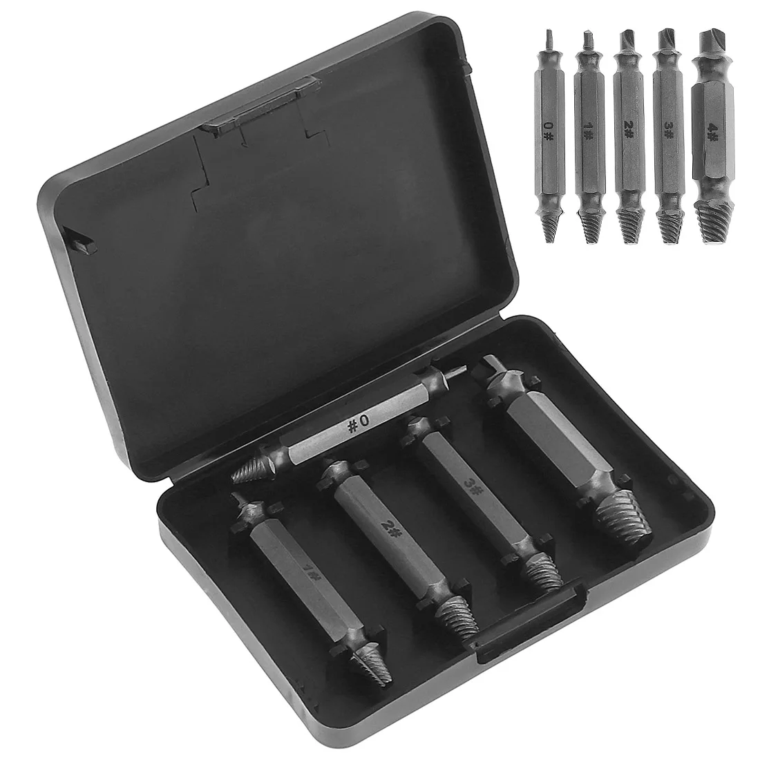 5pcs 1-12MM Screw Extractor with Drill Bit Tools Kit Alloy Steel Double Head RemoveThe Screw Multi-functional for Removing Tools