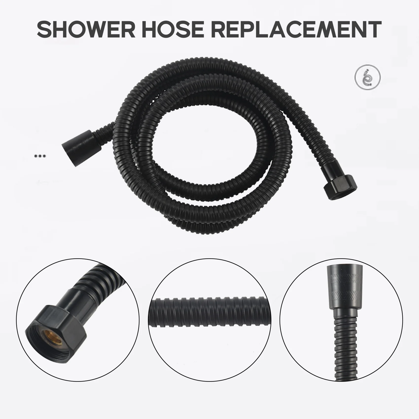 B52C Black Shower Hose 150Cm Stainless Steel Shower Tube Flexible Gold Bathroom Hose Plumbing Glossy