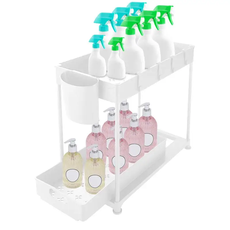 2 Tier Under Sink Organizer With Sliding Basket Multifunctional Rust-proof Kitchen Organizer Storage Holder Rack for home use