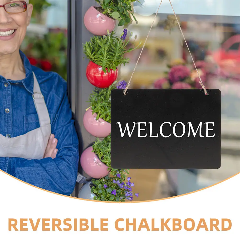 3Pcs Hanging Chalkboard Sign Wooden Double-Sided Reversible Blackboard Erasable Message Board for Home Cafe Classroom Shop Decor