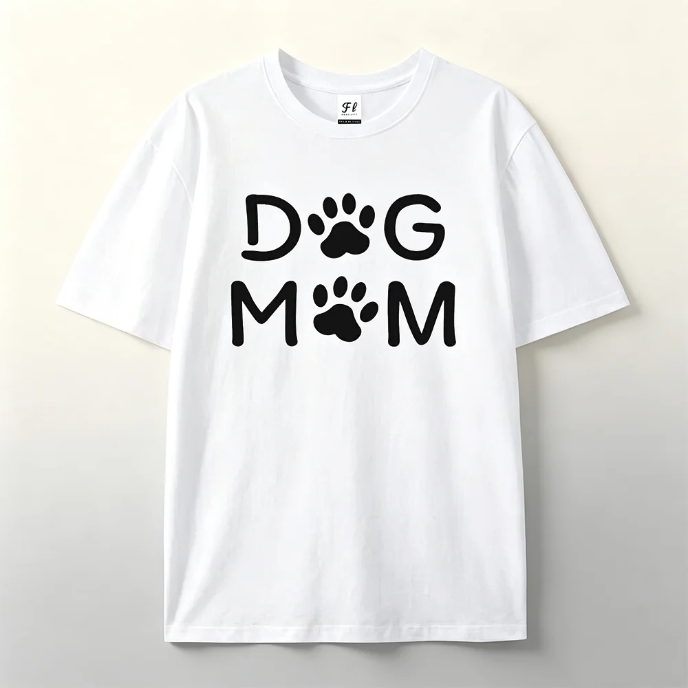 Women Dog Mom Graphic T‑Shirt Cute Paw Print Short Sleeve O‑Neck Casual Tee Top Gift For Dog Lover Pet Owner Daily Wear