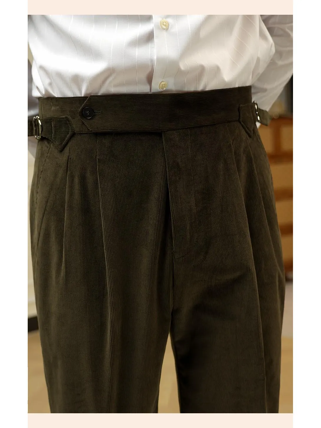 

Мужские брюки из вельвета с высокой талией и прямыми штанинами в неаполитанском стиле, деловые повседневные зимние брюки из утолщенной хлопковой смесовой ткани