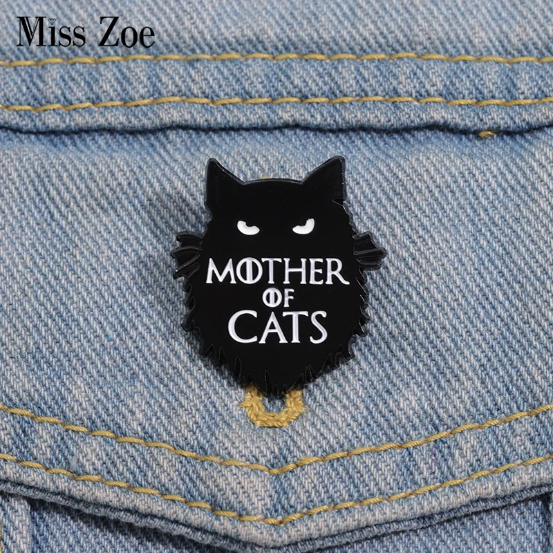 MOTHER OF CATS Enamel Pins Custom BLACK CAT Brooches Lapel Badges Punk Animal Jewelry Gift for Kids Friends