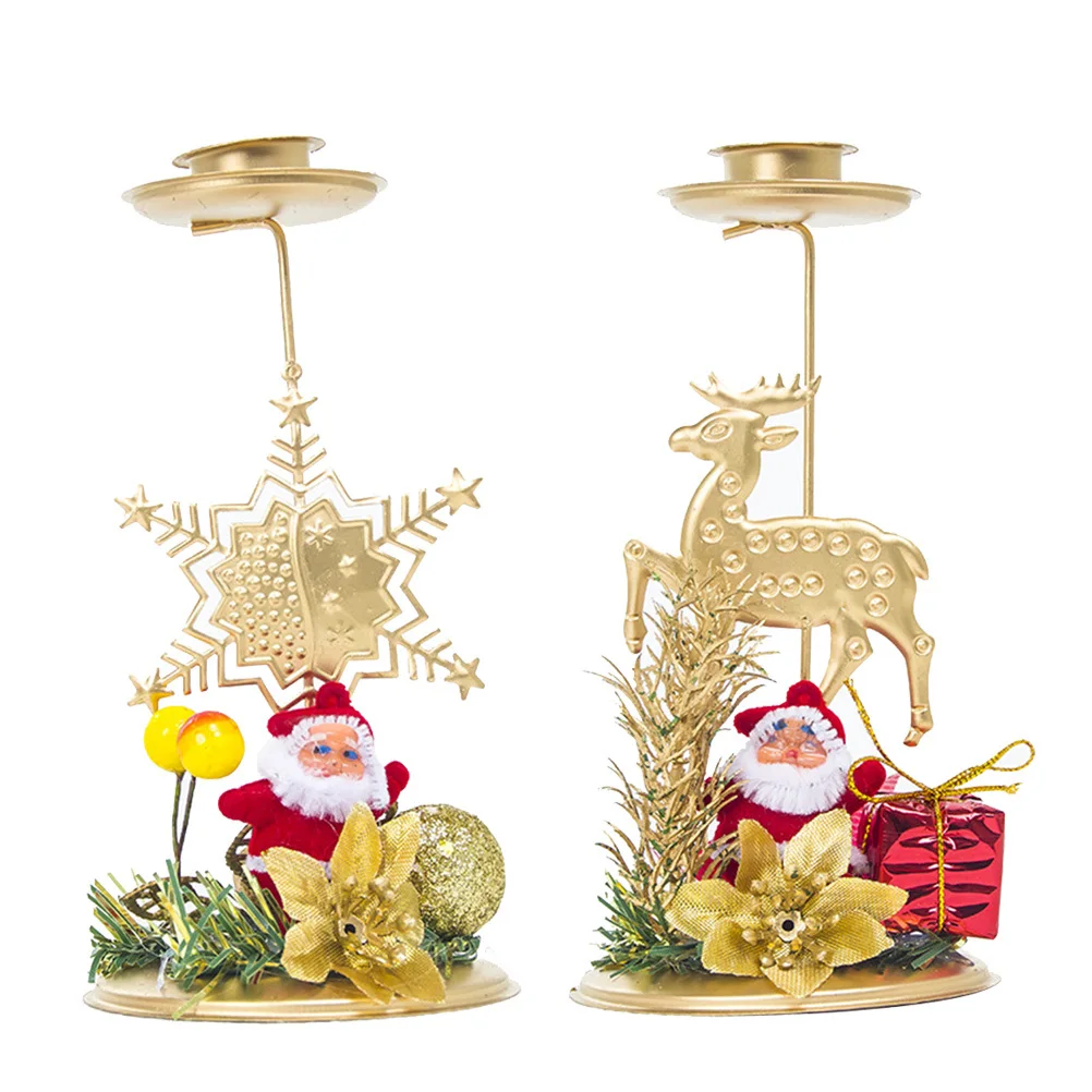 

2Pcs Christmas Holder Snowflake Elk Pattern Festive Atmosphere Cartoon Style Xmas Home Decor Table Ornament