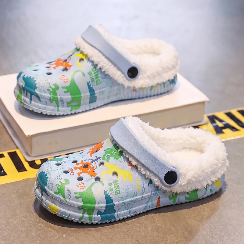 Kids Fur Lined Clogs Mules Lightweight Cotton Lined Garden Shoes Winter Warm House Slippers for Baby Boys Girls Toddler Children