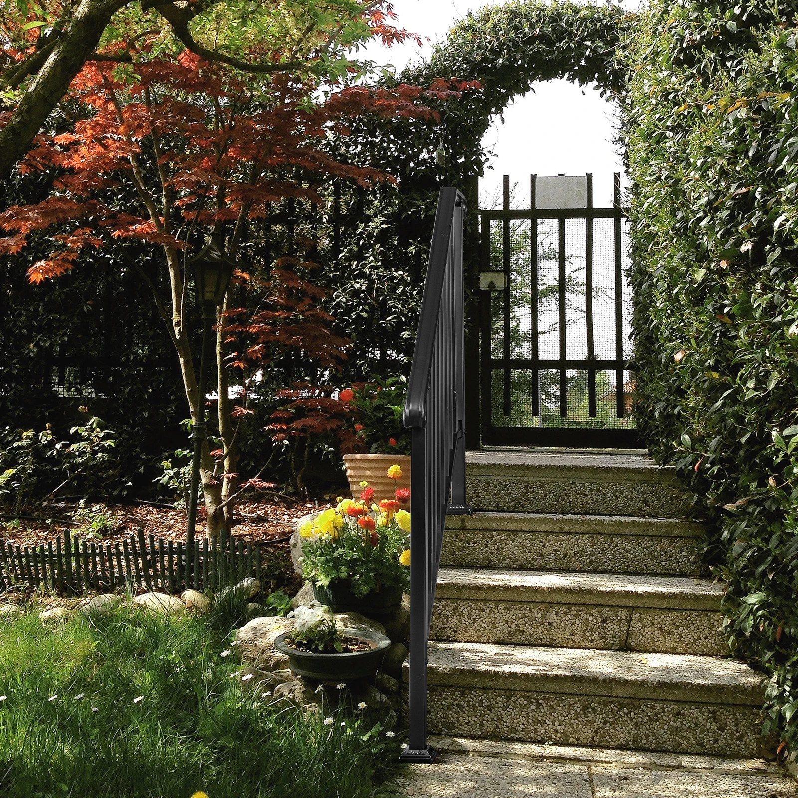 Artisasset Matte Black Outdoor 3 Level Iron Handrail