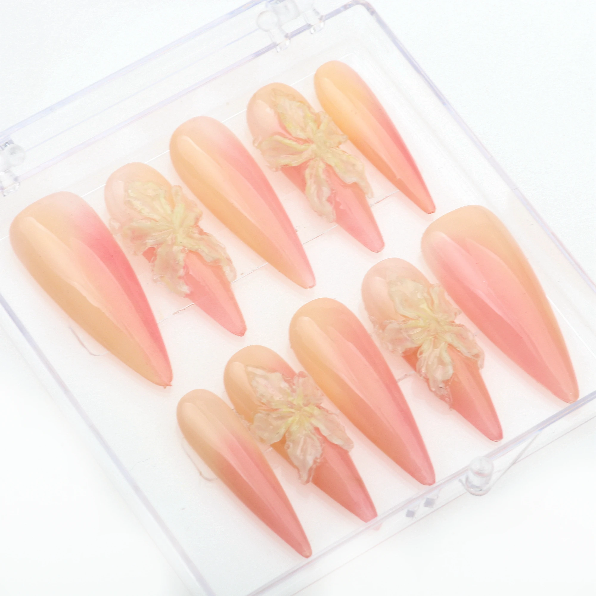 10Pcs Custom Handmade Long Stiletto Flower Press On Nail FreeStyle Set False Floral Acrylic Fake Vacation Prom y2k Holiday Nails