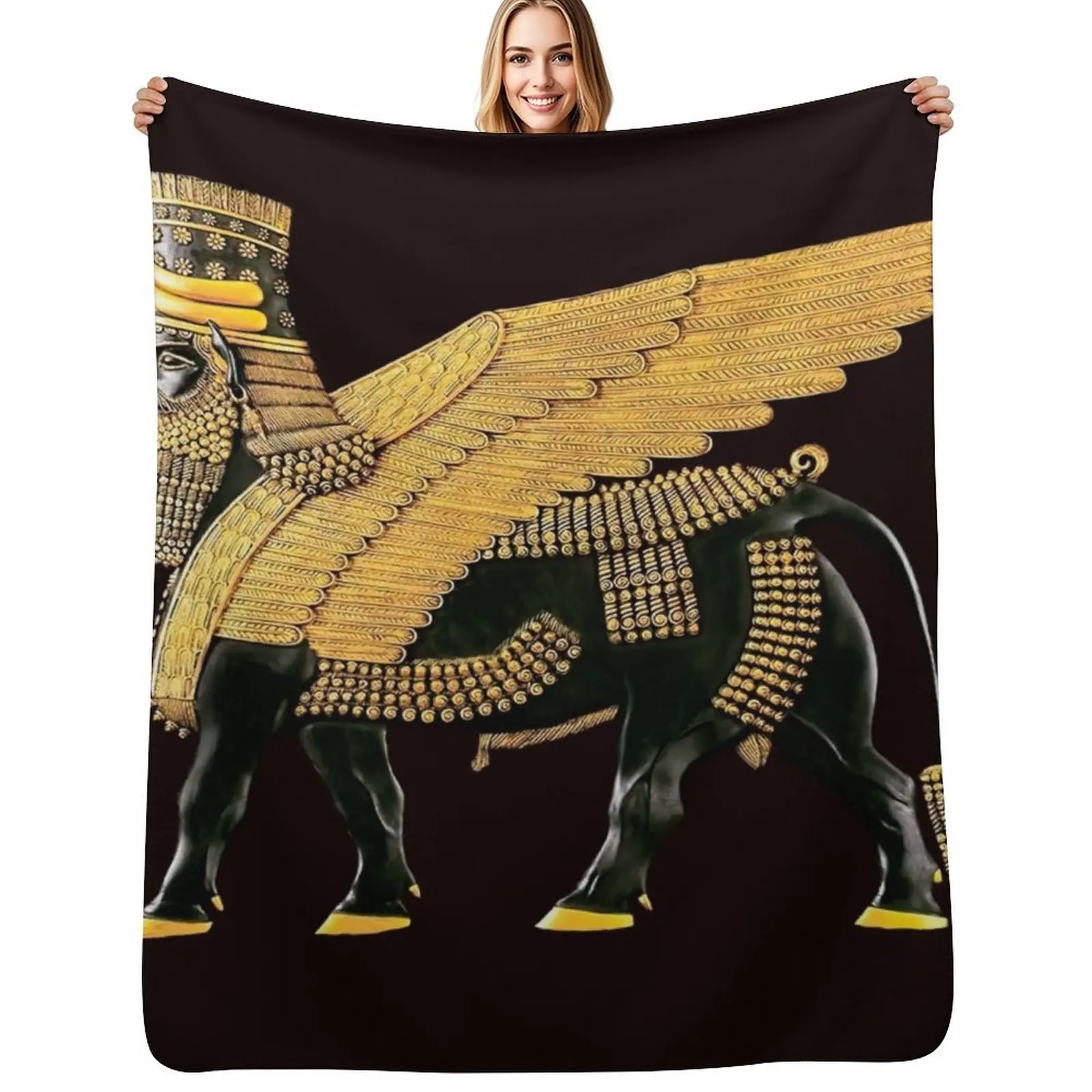 Assyrian Winged Bull Throw Blanket Stylish Warm Blanket for Living Room Bedroom