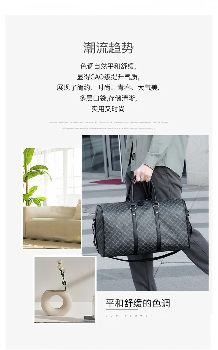Große Herren-Tragetaschen, modische Handtaschen mit Karomuster und Henkeln, Herren-Umhängetaschen, wasserdichte Reisetaschen, Herren-Gepäcktaschen. – Detail 4