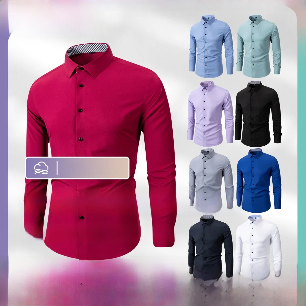 

Men's Long Sve irt Busin Formal Elastic Size Color Blo Bla Button PU Leather Fabric Winter Thin Easy Care M Wear