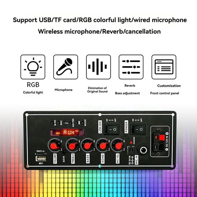 20W Bluetooth Audio Decoder Amplifier Board 7.4V MP3 Subwoofer Microphone Amp Car Music Lossless Heavy Bass Sound-WDL