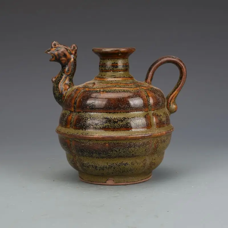 Imitation Song Dynasty Yue ware tea-dust glaze chicken-head ewer, antique porcelain ornament