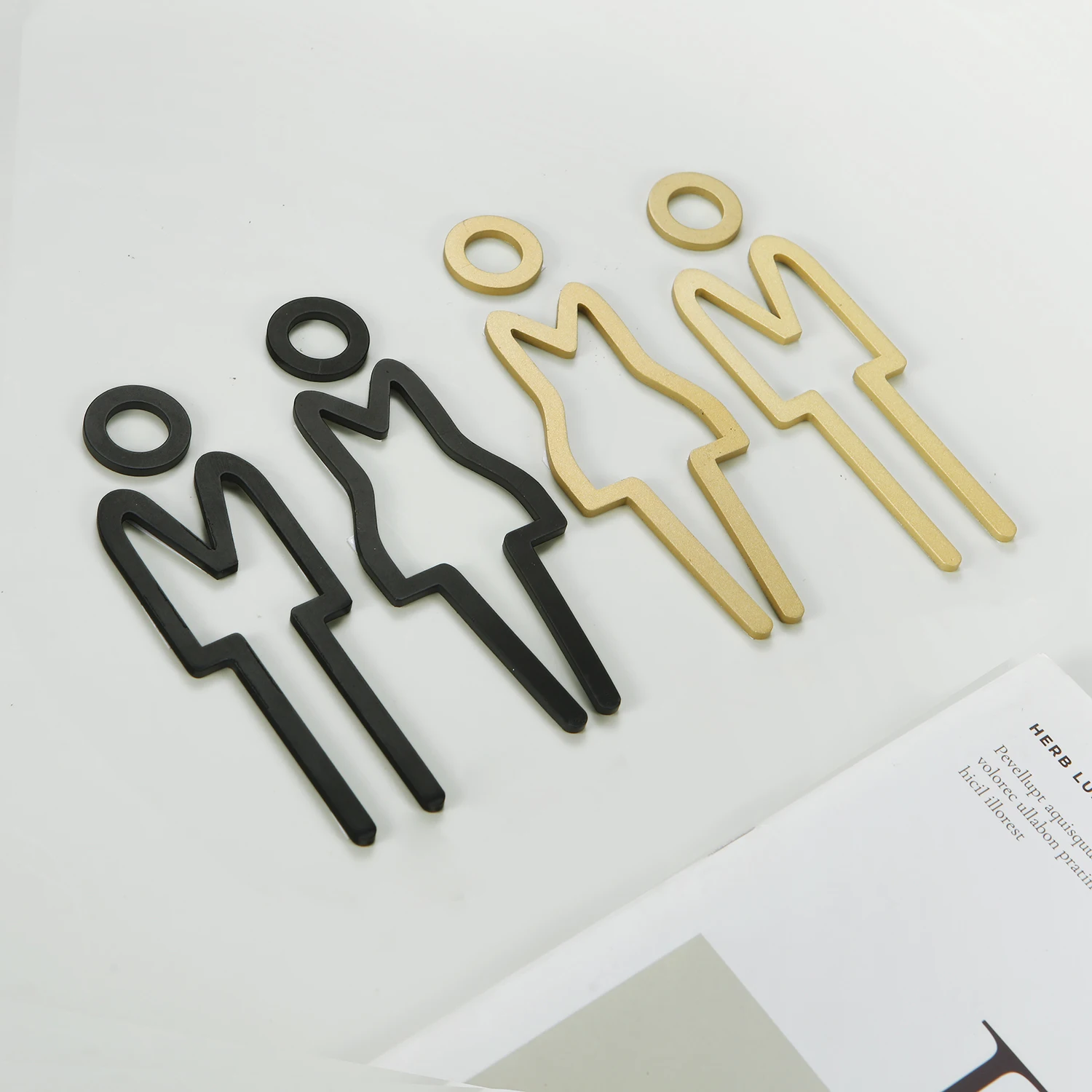 3D Metal Toilet Sign Plate Black Gold Wash Room Door Wall Label Sticker WC Holder Signage Board Home Bathroom Decor