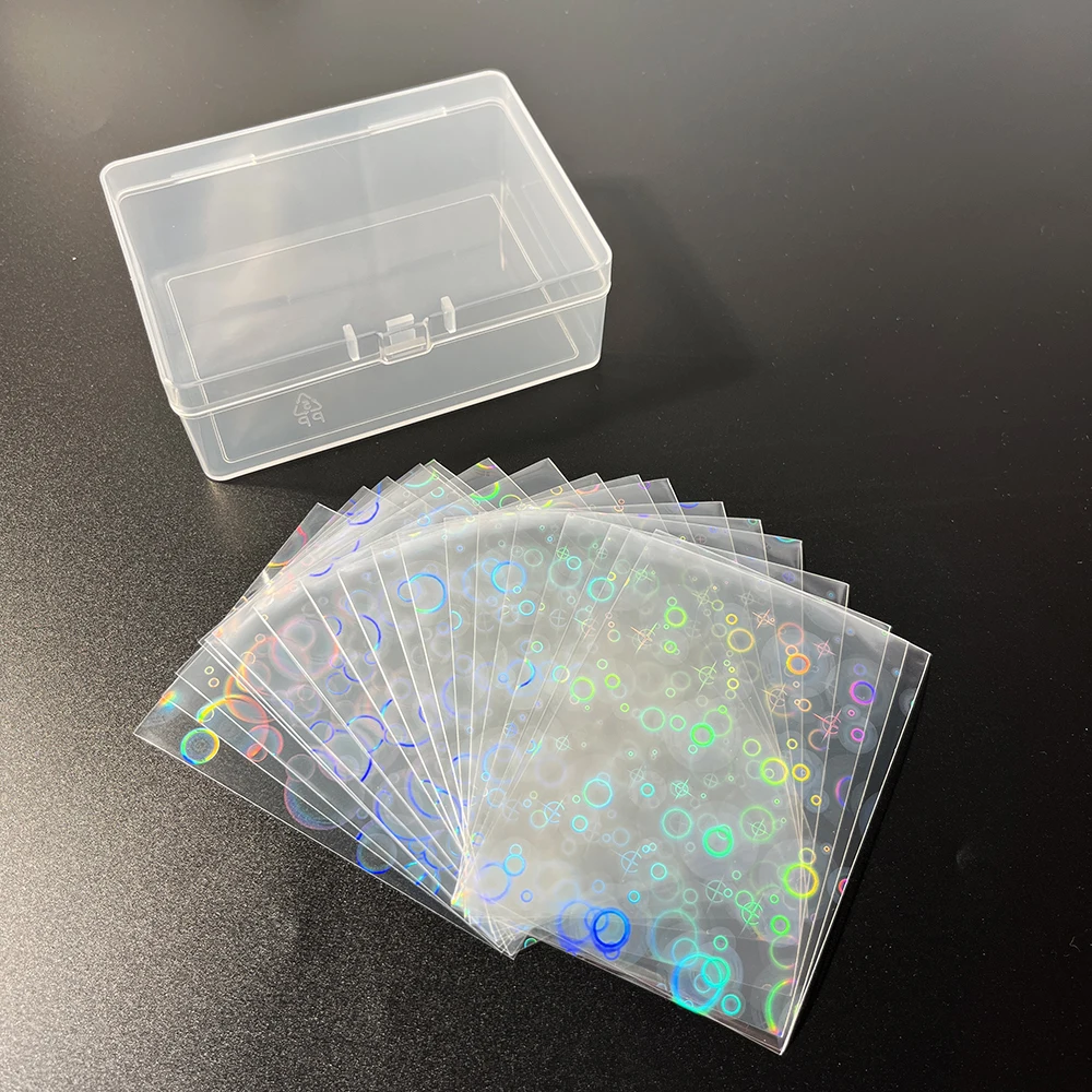 100pcs 61*88mm Foil Bubbles Cards Sleeves with Clear Plastic Storing Cards Box Holds 30+ Game Cards