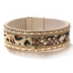 ALLYES Vintage Leopard Snake Stitching Leather Bracelet for Women Bohemian Wrap Chunky Bracelets & Bangles Charm Jewelry