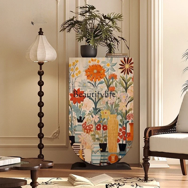 

ls 27Modern simple Nordic flower solid wood 4 bucket cabinet against the wall storage locker