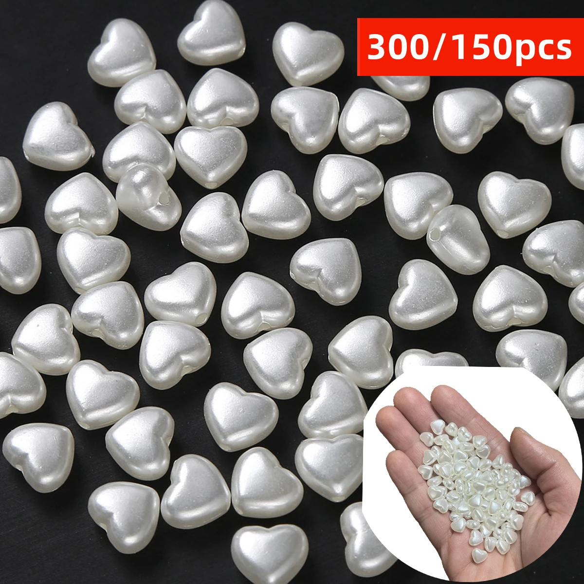 300/150 Stück 9 mm Acryl-Acrylperlen mit weißem Pfirsichherz, kann zur Herstellung modischer Armband-Halskette verwendet werden ﻿