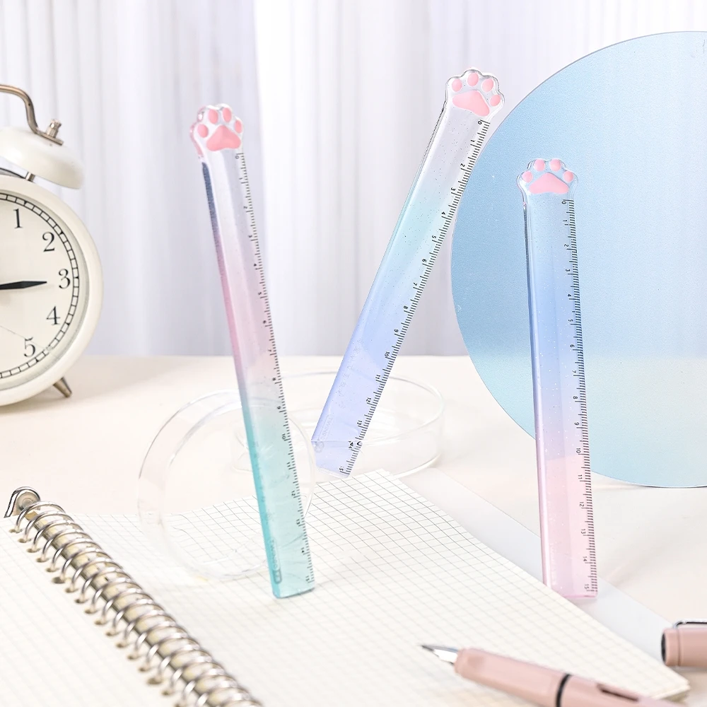 

15cm Cat Claw Ruler Gradient Color Clear Scale Straight Measuring Rule Bookmark Stationery F7588