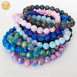 Aurora Color Oparex Nebula Opal Bead Bracelet, Synthetic Ball Shape Aurora Opal Stone Bracelet