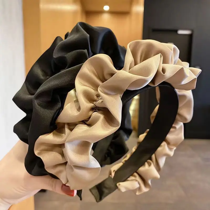 Korean Solid Color Crumpled Wide Hairband Fashion Women\'s Head Hoop Wide Bezel Makeup Headwear Y2K Cute Girls Hair Loop Gift