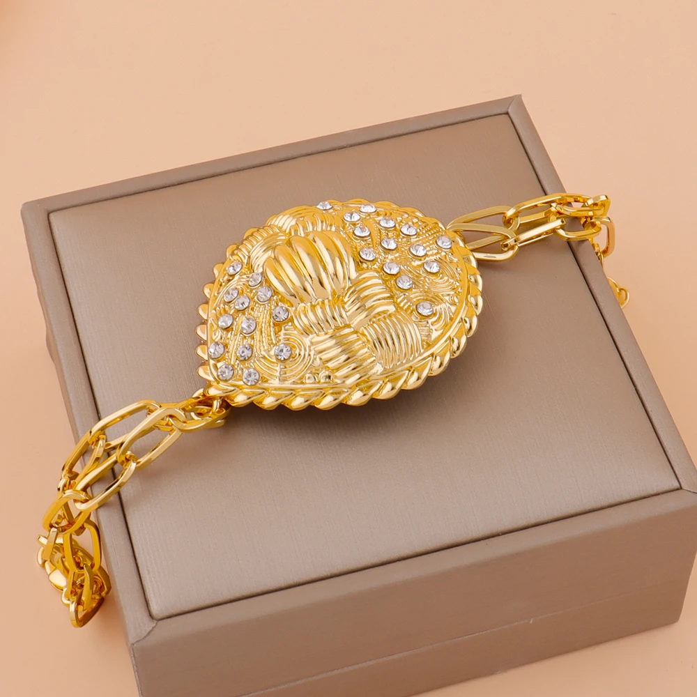 

Nigerian jewelry set for women big pendant necklace fashion bride African gold necklace earrings ring bracelet party jewelry