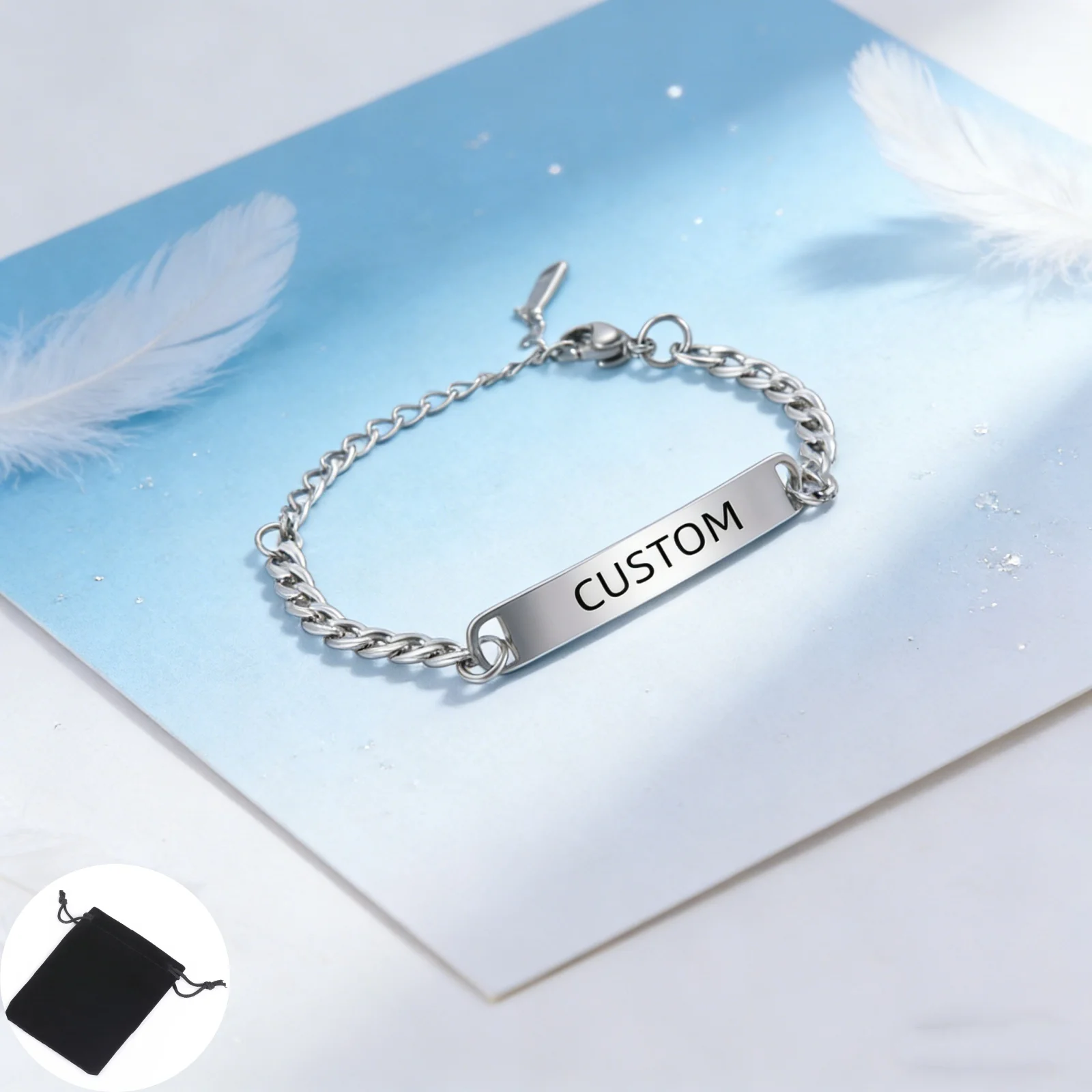 Customized Name Text Date 5MM Cuban Chain Bracelet Stainless Steel Personalized Carving Name Bracelet Men's and Women's Jewelry view 4