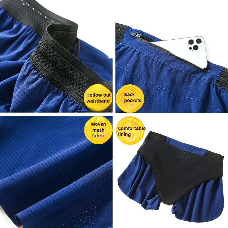 Men Double Deck Training Short Pant 2 in 1 Loose Fitness Gym Sports Shorts Beach Clothing Jogging Marathon Racing Running Shorts image 2