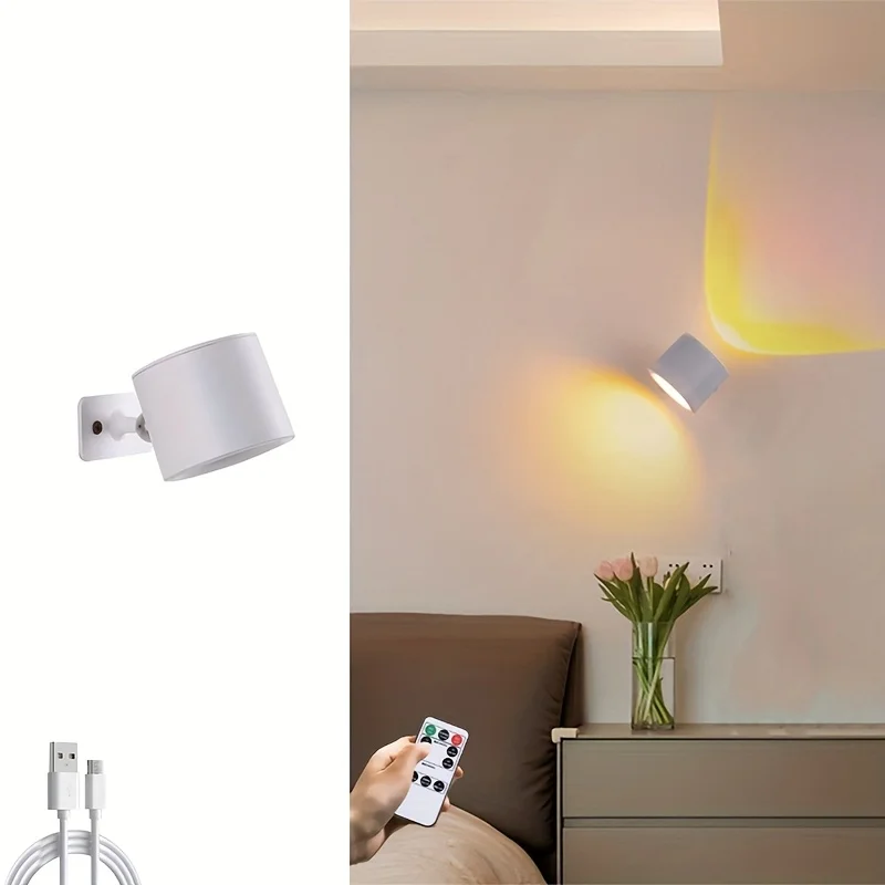 

Настенные светильники на батарейках, 3 цвета, 360° ° Вращающиеся диммируемые беспроводные перезаряжаемые светодиодные настенные светильники для спальни