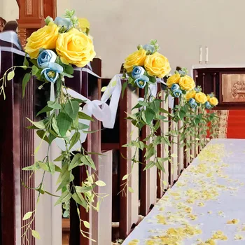 의자 인공 꽃 장미 꽃다발 매듭 커버, 교회 자동차 야외 연회 파티 이벤트 결혼식 홈 장식 용품 