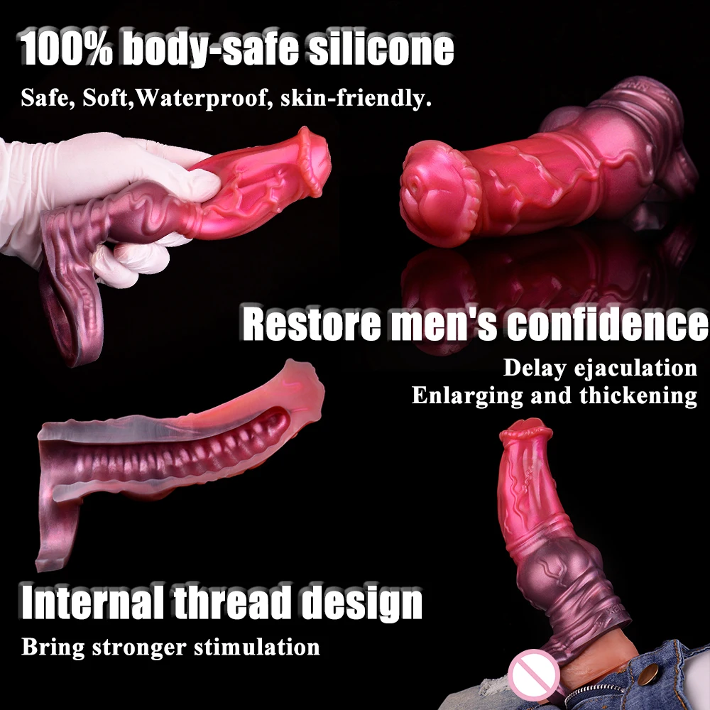 NNSX سيليكون عقدة كبيرة دسار غمد الحيوان الحصان القضيب كم توسيع ديك موسع قابلة لإعادة الاستخدام الواقي الذكري لعبة الجنس الكبار للرجال #4