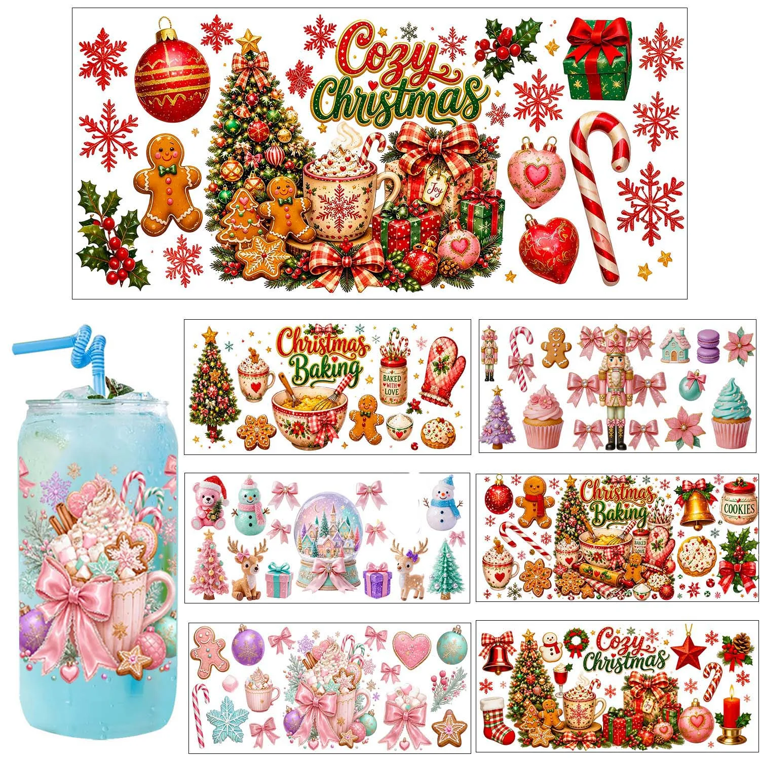 Merry Christmas Vibe 16oz UV DTF Transfer Sticker Waterproof DIY Decals 3D Transfers UVDTF Sticker 16oz UV DTF Cup Wraps