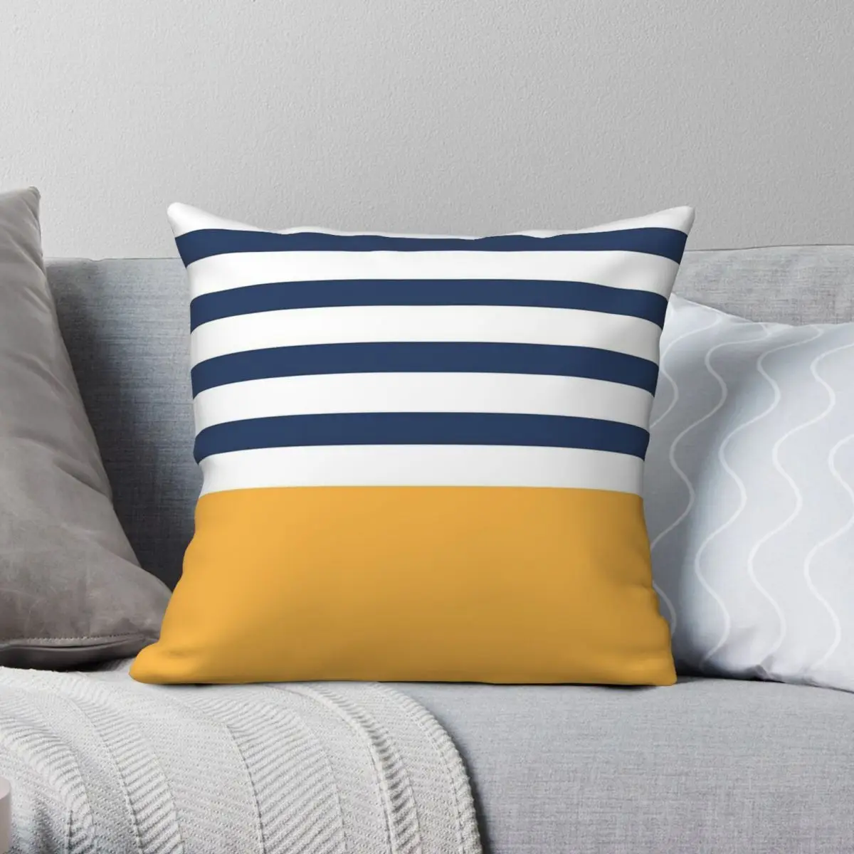 Blue White Stripes Yellow Square Pillowcase Polyester Linen Velvet Creative Zip Decorative Throw Pillow Case Sofa Cushion Case