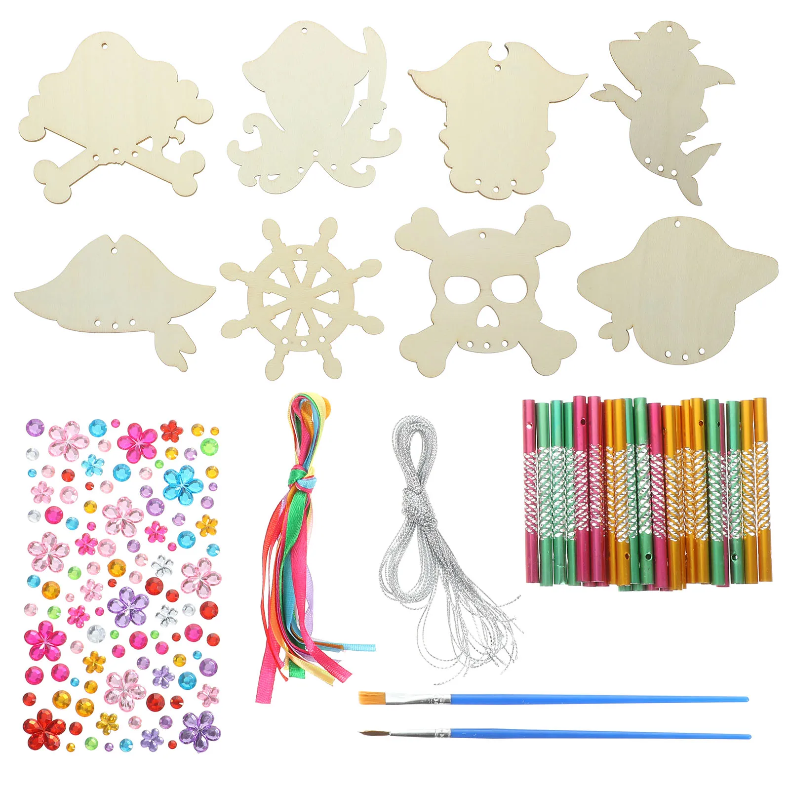 

DIY Wind Chime Decorations 9 Wood Pieces 27 Tubes 8m String Halloween Party Accessories Craft Supplies Wooden Wind Bell