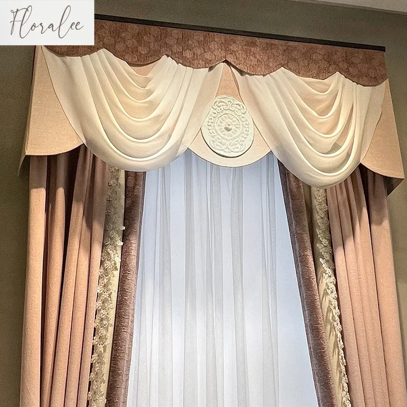 

Customized Purple And Pink Jacquard Chenille Mosaic Lace Curtains For Living Room Bedroom Bay Window French Window