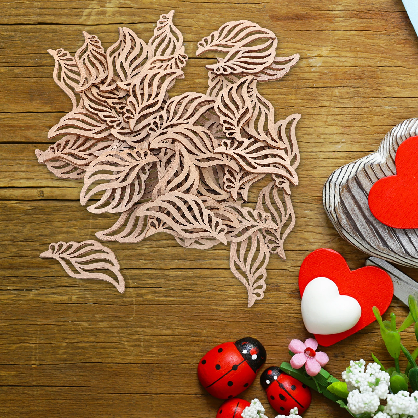 

50pcs Angel Wings Wood Pieces Natural Craft Supplies Wooden Cutouts for DIY Decorations Montessori Educational Toys