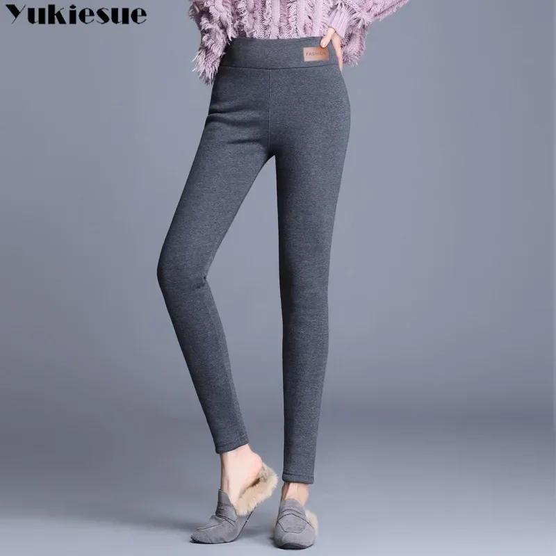 Pantaloni caldi neri invernali skinny velluto spesso lana leggings per ragazze pantaloni da donna Pantaloni in cashmere di pelle di agnello per leggings da donna