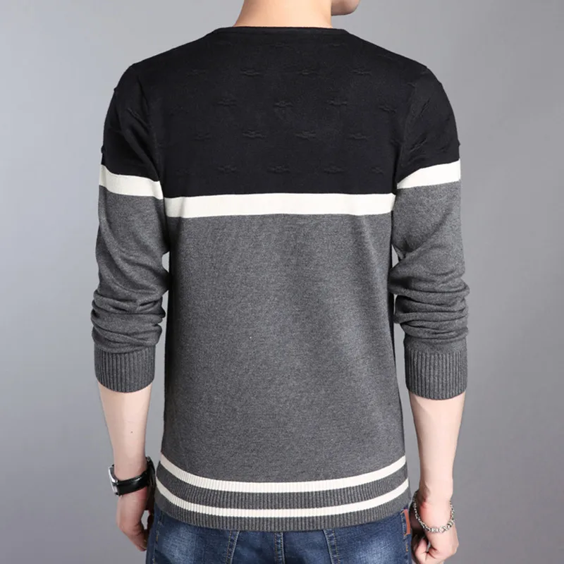 BROWON Men Brand Oversize Sweater Men Autumn V-necked Men's Slim Sweaters Striped Sweater Knitted Bottom Sweater Men Clothes