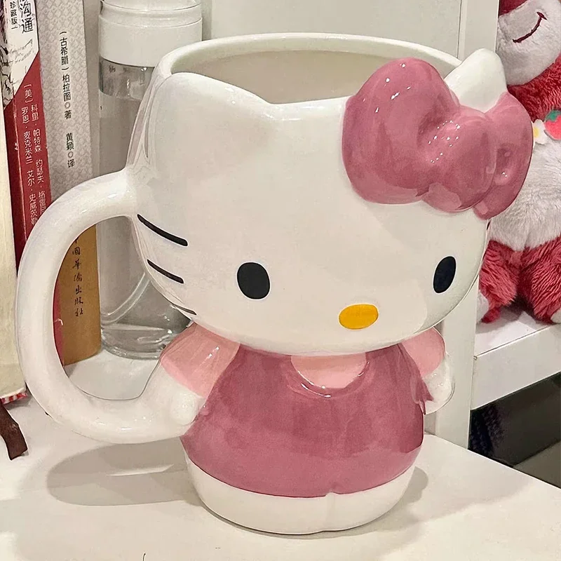 Hello Kitty Copo Cerâmico para Crianças, Copa Anime Kawaii, Caneca Criativa, Símbolo do Coração, Desenhos Animados Doces, Copo de Água, Maré Criativa, Presente Infantil