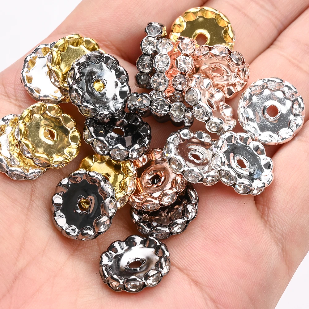 20 Stück 15MM Glitzernde Strass-Blumen-Abstandsperlen aus Legierung, Funkelnde Kristall-Wellen-Rondelle-Perlen für DIY-Schmuck-Bastelzubehör – Detail 1