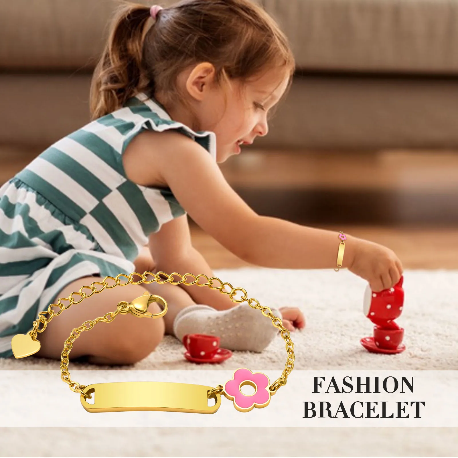 Free Custom Baby Names Birth Date Bracelets, Gift to Newborns Girls Child Kids, Personalized Pink Flower Bracelet Gifts Jewelry
