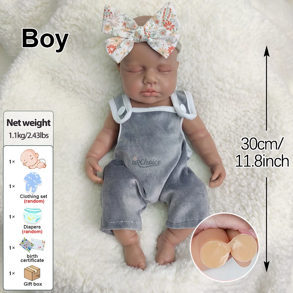 Slapende jongen siliconen reborn baby 12" zachte huid mini-poppen levendig handbeschilderd pasgeboren baby's voor verzamelobjecten festivalgeschenken