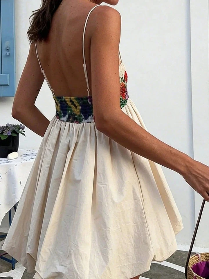 

Summer New Off Shoulder High Waist Party Dress Elegant New Sleeveless Slim Swing Dress Fashion Halter Printed Ruffles Mini Dress