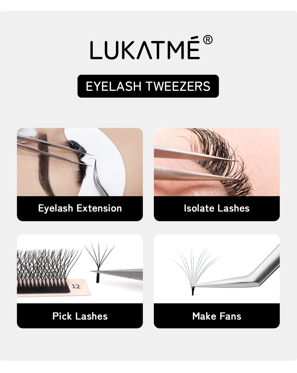 LUKATME 5 Stück Präzisionspinzetten aus Edelstahl mit Rutschfester Faserspitze, Professionelle Wimpernverlängerungspinzetten, Wimpern-Make-up-Werkzeuge – Detail 11