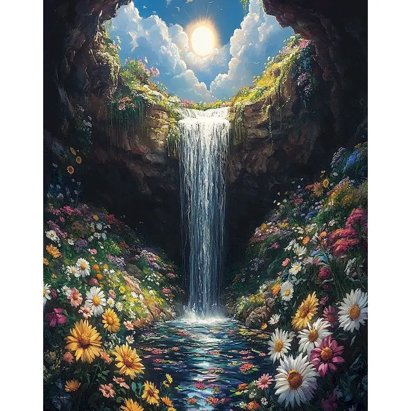 

GATYZTORY Scenery DIY oil Painting By Numbers Kit Handpainted art acrylic paint by numbers Ravine Waterfall diy Paintings on can